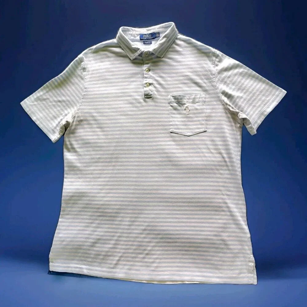 Polo Ralph Lauren Polo Shirt Men Large Blue Striped White Pony Preppy Casual